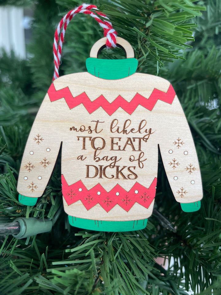 Ugly Christmas sweater funny handmade ornament by BubbleHead Ink