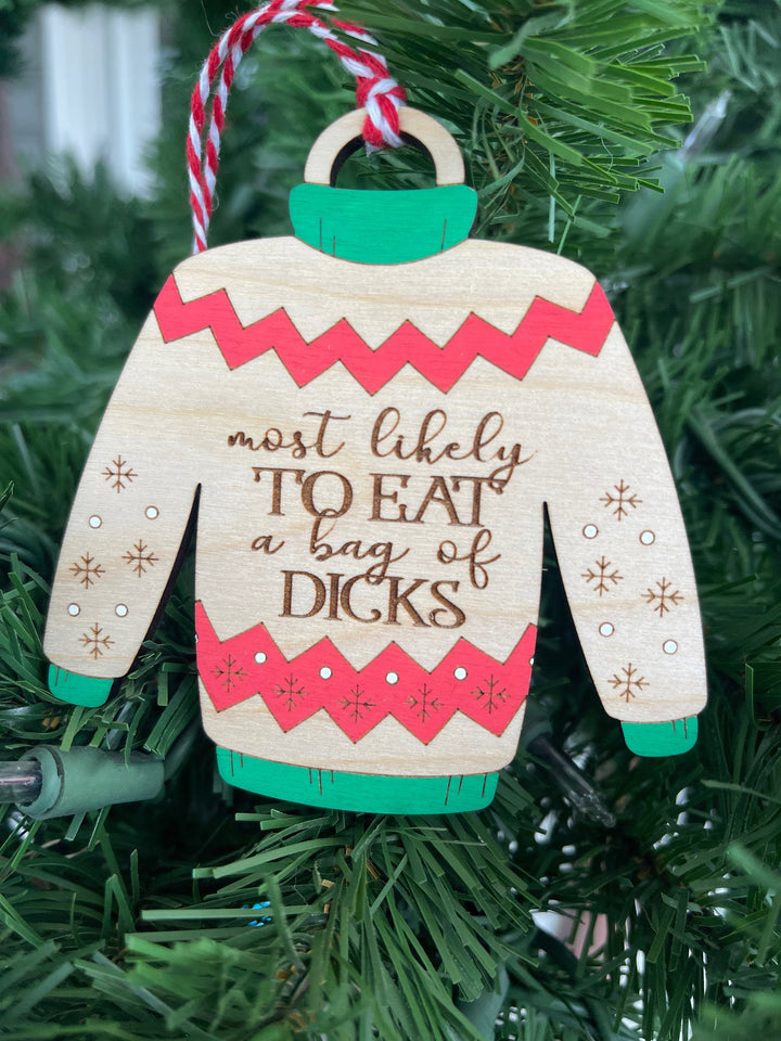 Ugly Christmas sweater funny handmade ornament by BubbleHead Ink