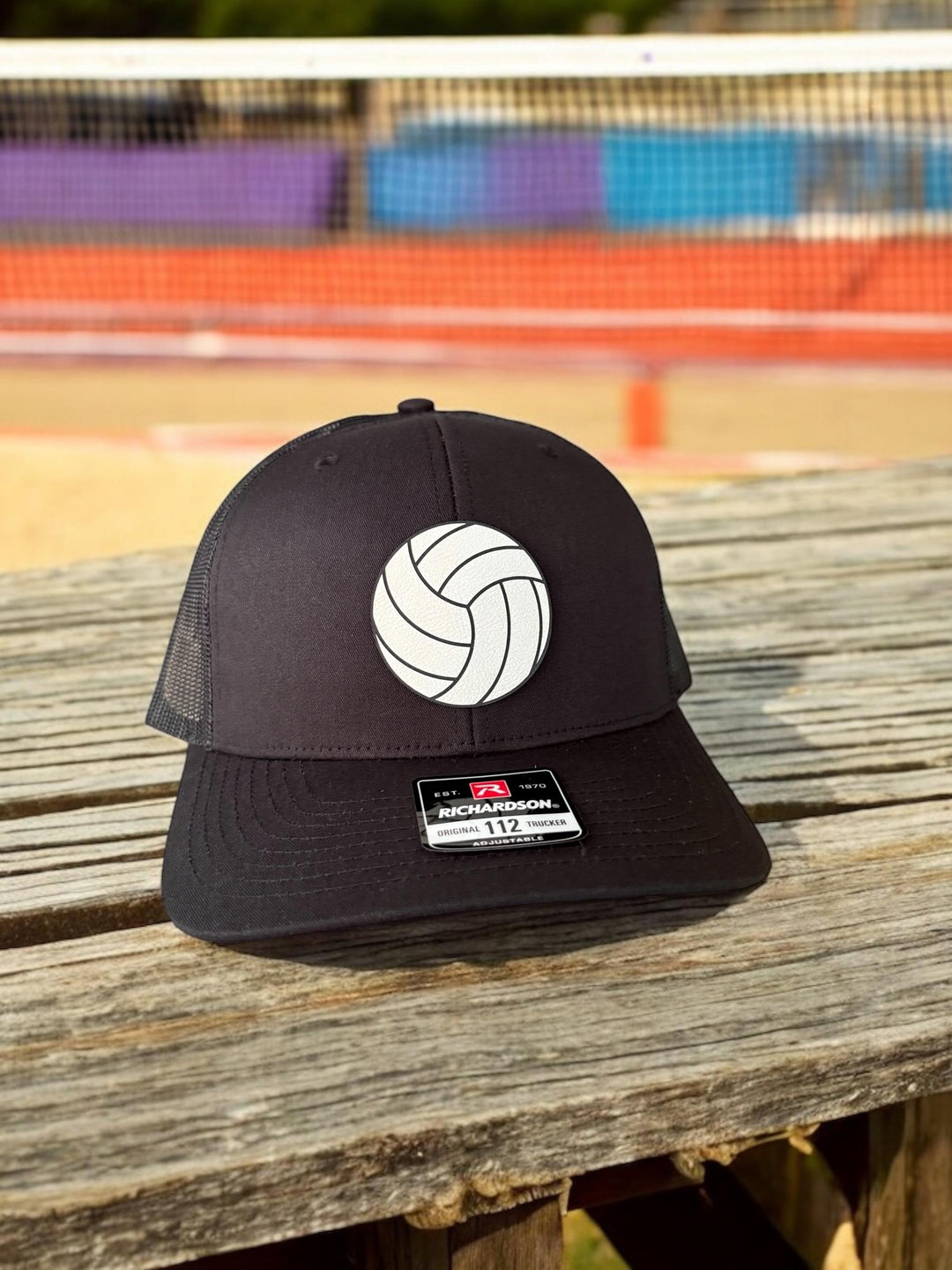 Custom volleyball dad leather patch trucker hat by BubbleHead Ink
