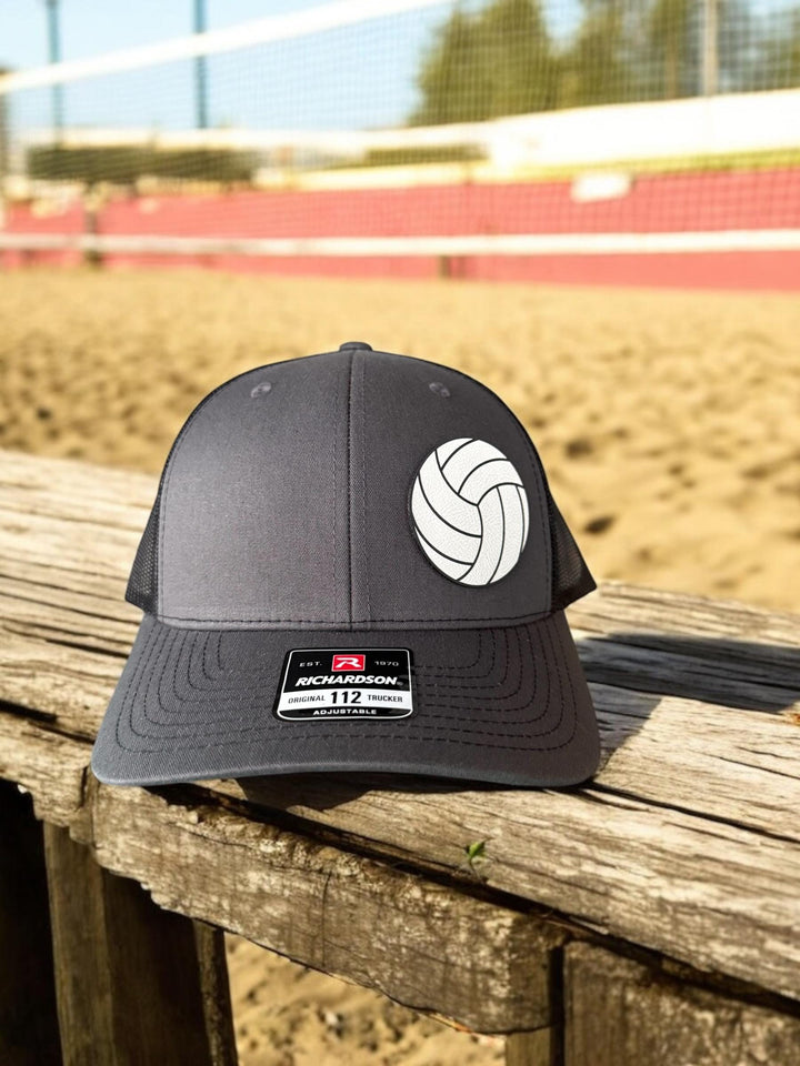 Custom volleyball dad leather patch trucker hat by BubbleHead Ink