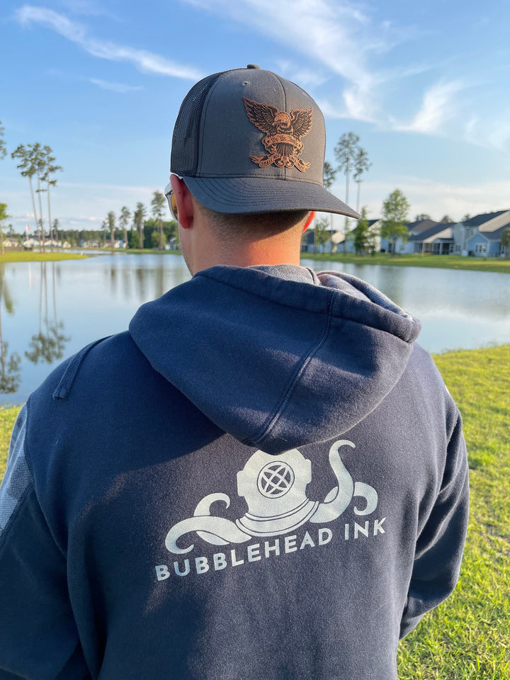 We The People eagle patriotic trucker hat by BubbleHead Ink
