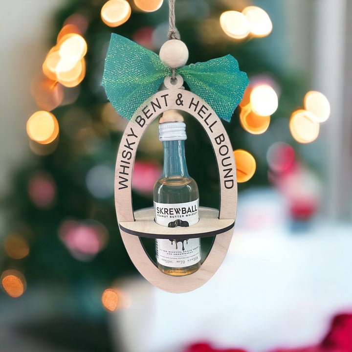 Whisky Bent and Hellbound mini liquor bottle Christmas ornament by BubbleHead Ink