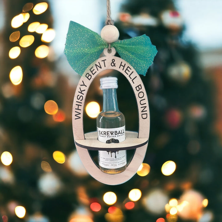 Whisky Bent and Hellbound mini liquor bottle Christmas ornament by BubbleHead Ink