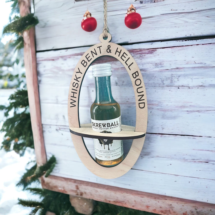 Whisky Bent and Hellbound mini liquor bottle Christmas ornament by BubbleHead Ink