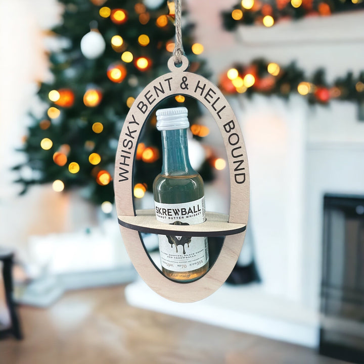 Whisky Bent and Hellbound mini liquor bottle Christmas ornament by BubbleHead Ink