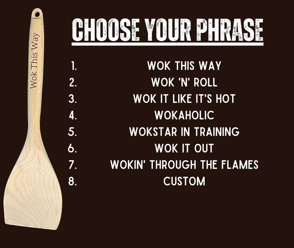 Wok This Way funny custom engraved wooden spoon by BubbleHead Ink