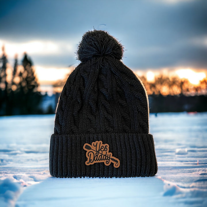 Yes Daddy cable knit pom pom beanie by BubbleHead Ink