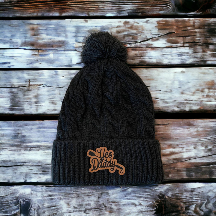 Yes Daddy cable knit pom pom beanie by BubbleHead Ink