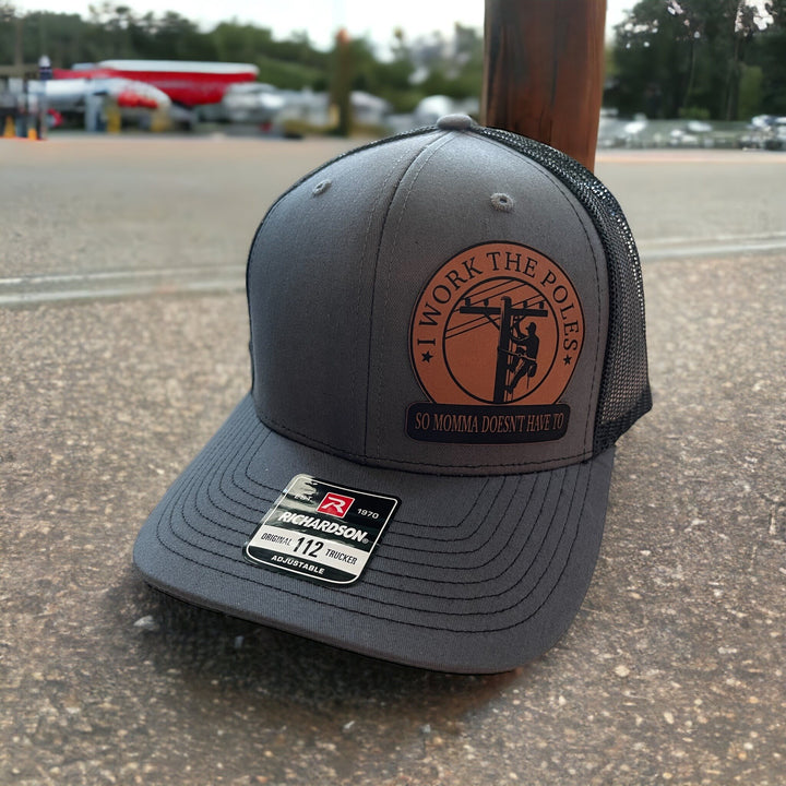 Lineman Gifts Funny Hat with Patch, I Work The Poles So Momma Doesn't Have To Lineman Electrician Gift