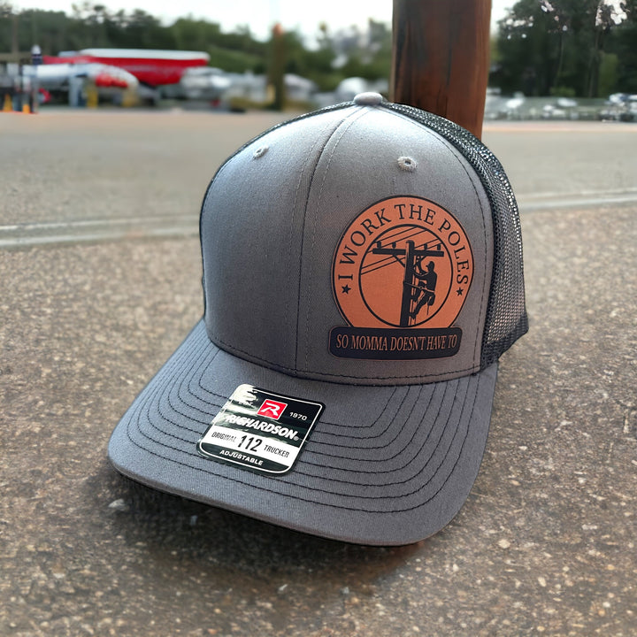 Lineman Gifts Funny Hat with Patch, I Work The Poles So Momma Doesn't Have To Lineman Electrician Gift