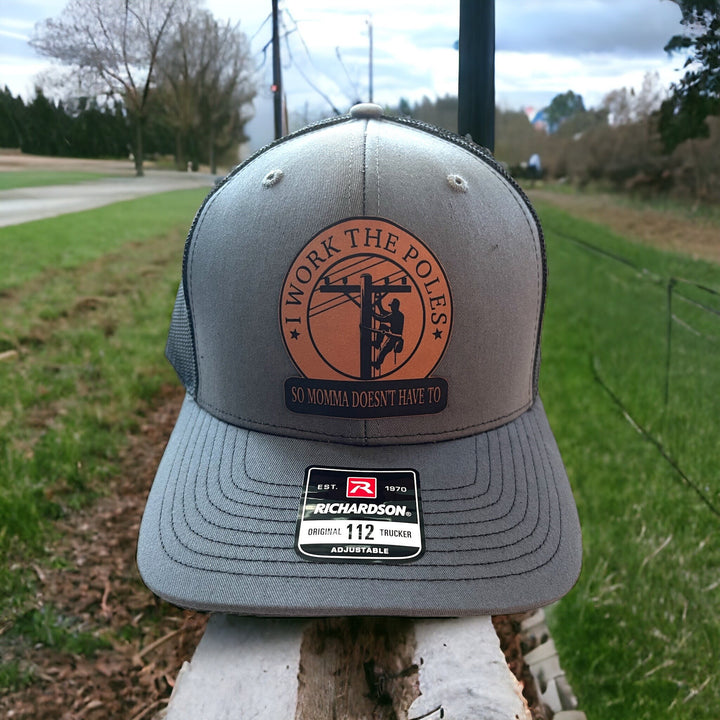 Lineman Gifts Funny Hat with Patch, I Work The Poles So Momma Doesn't Have To Lineman Electrician Gift