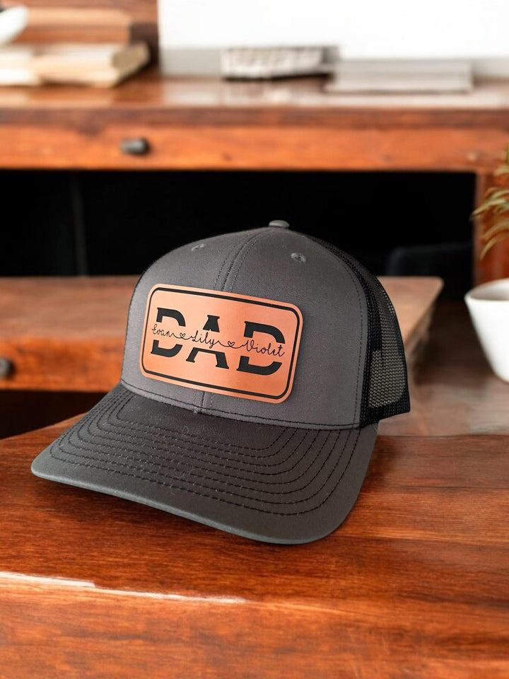 Custom Hat For Dad With Kids, Personalized Valentine's Day Gift For Husband, Richardson 112 Trucker Hat, Yupoong 6606 Adjustable Snapback