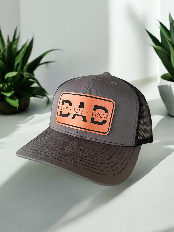 Custom Hat For Dad With Kids, Personalized Valentine's Day Gift For Husband, Richardson 112 Trucker Hat, Yupoong 6606 Adjustable Snapback