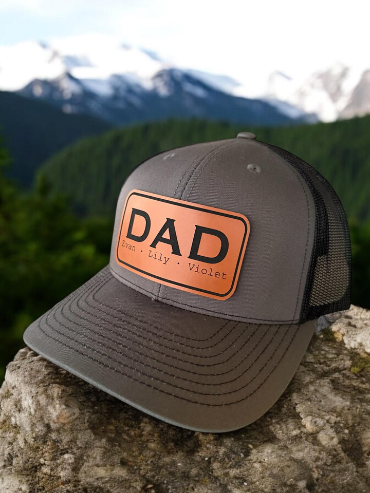 Custom Hat For Dad With Kids, Personalized Valentine's Day Gift For Husband, Richardson 112 Trucker Hat, Yupoong 6606 Adjustable Snapback