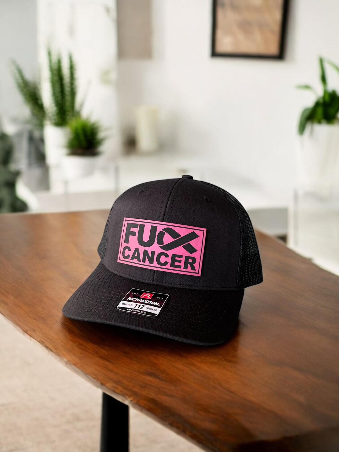 Pink Ribbon Breast Cancer Womens Ponytail Trucker Hat, Fuck Cancer Navy Baseball Cap, Survivor Gift