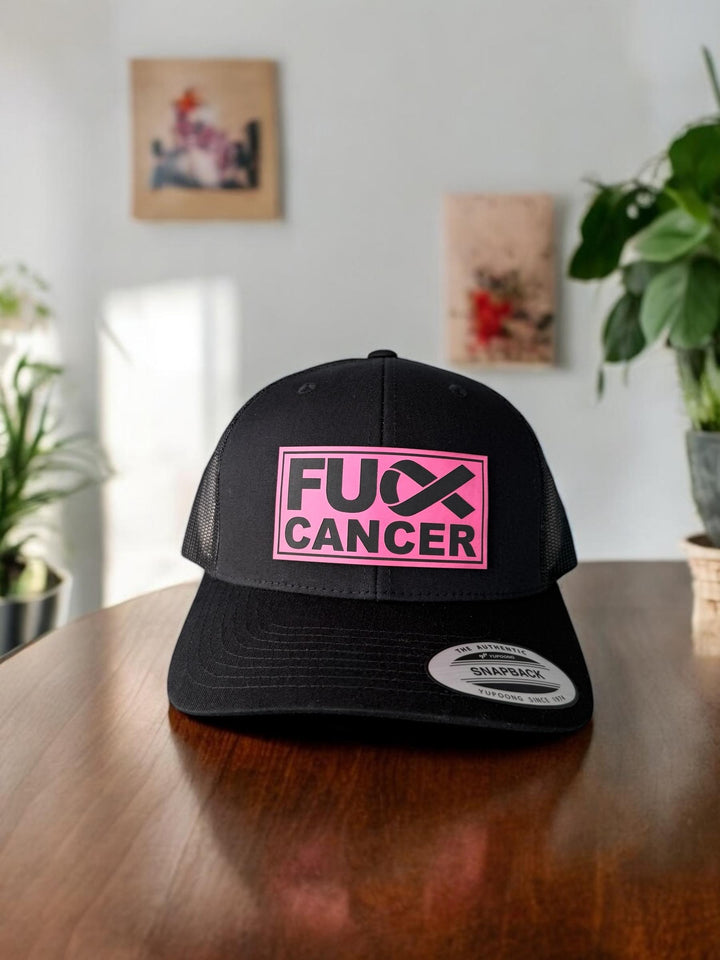 Pink Ribbon Breast Cancer Womens Ponytail Trucker Hat, Fuck Cancer Navy Baseball Cap, Survivor Gift