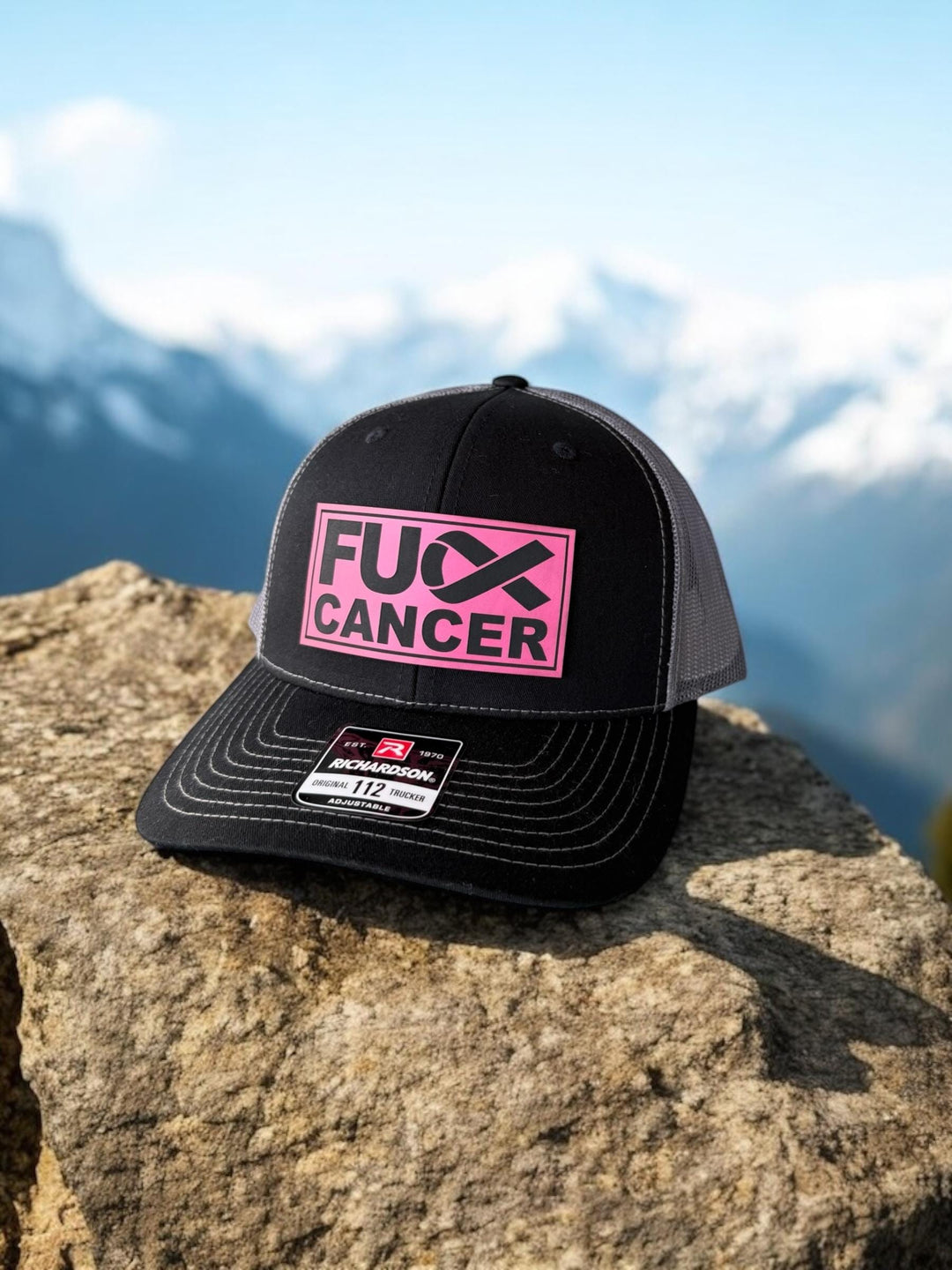 Pink Ribbon Breast Cancer Womens Ponytail Trucker Hat, Fuck Cancer Navy Baseball Cap, Survivor Gift