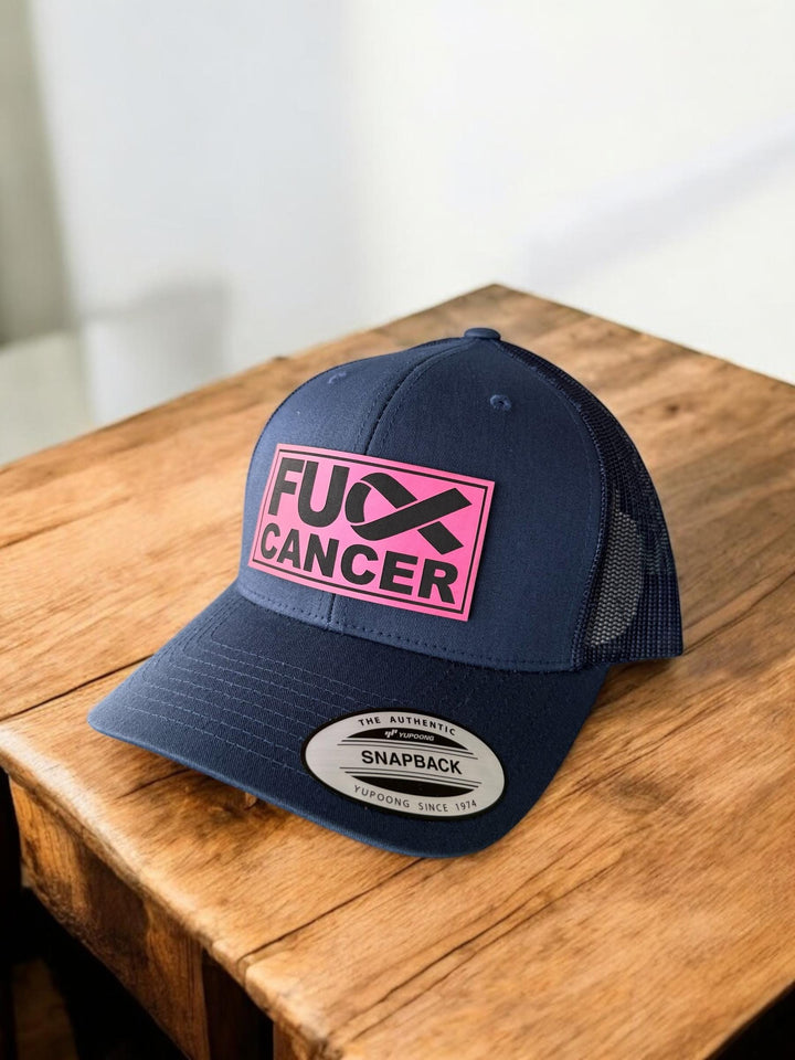 Pink Ribbon Breast Cancer Womens Ponytail Trucker Hat, Fuck Cancer Navy Baseball Cap, Survivor Gift