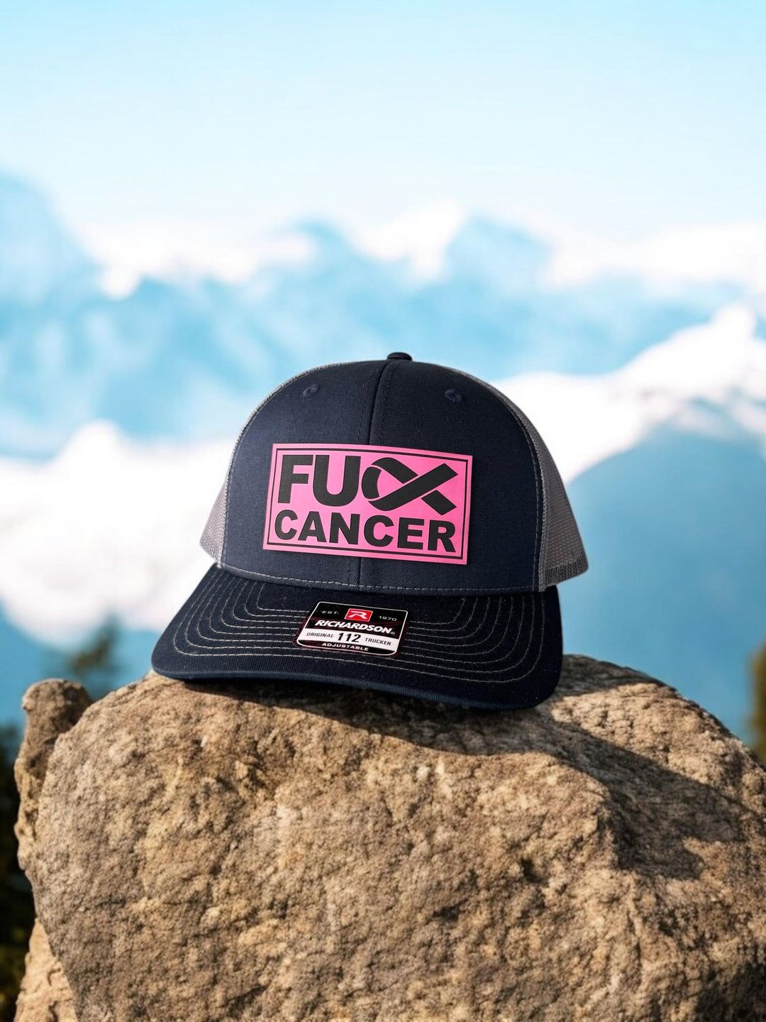 Pink Ribbon Breast Cancer Womens Ponytail Trucker Hat, Fuck Cancer Navy Baseball Cap, Survivor Gift