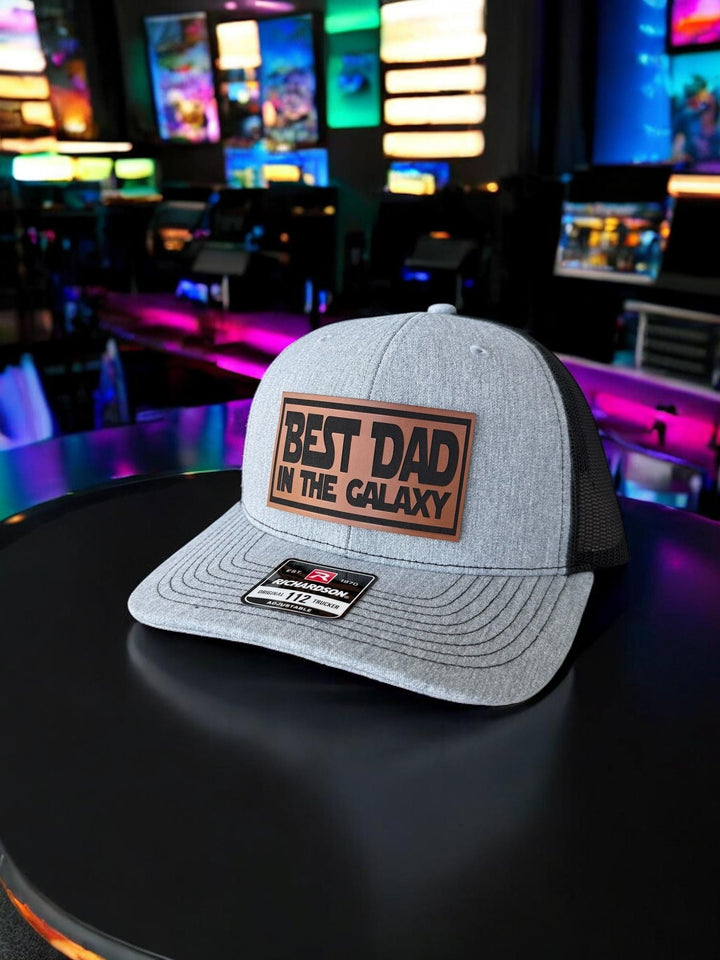 Best Dad in the Galaxy Hat, Father's Day Gift for Dad, Black Trucker Hat, Richardson 112, Yupoong 6606, Space Dad