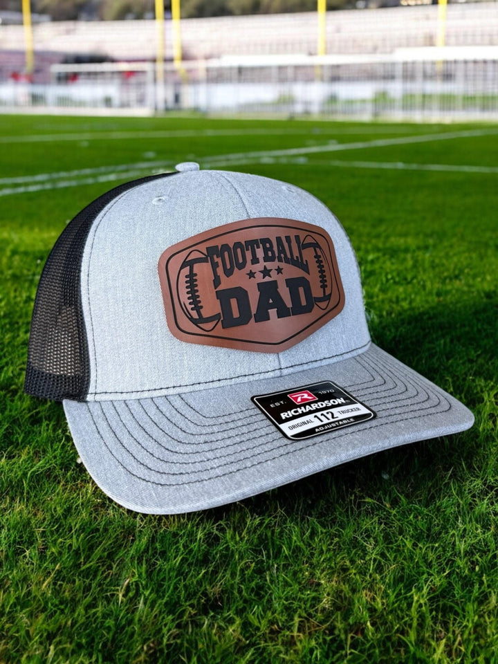 Football Dad Hat | Father's Day Gift for Sports Dad | Trucker Hat with Leather Patch | Football Gifts for Dad | Richardson 112 Cap for Men