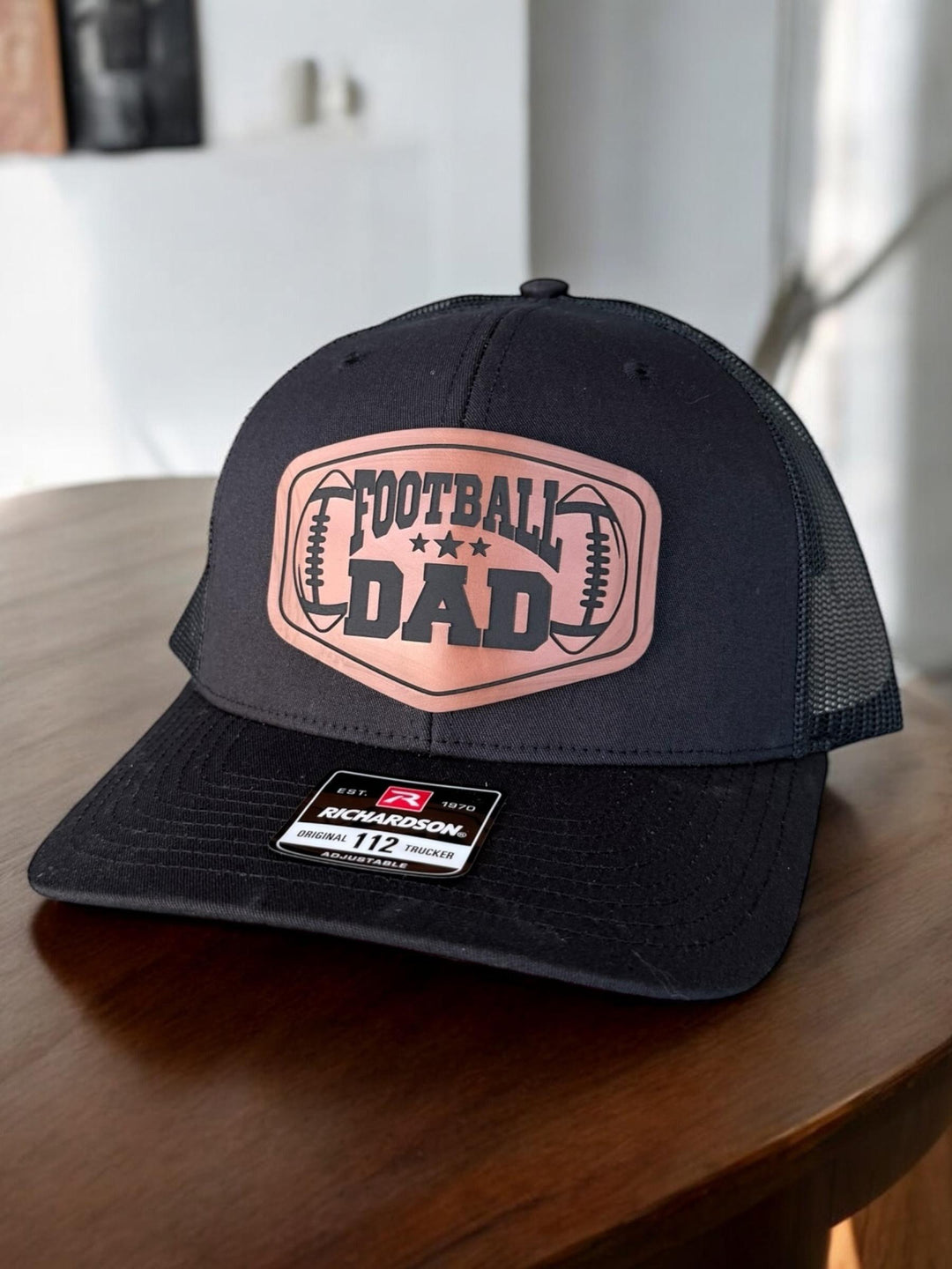 Football Dad Hat | Father's Day Gift for Sports Dad | Trucker Hat with Leather Patch | Football Gifts for Dad | Richardson 112 Cap for Men