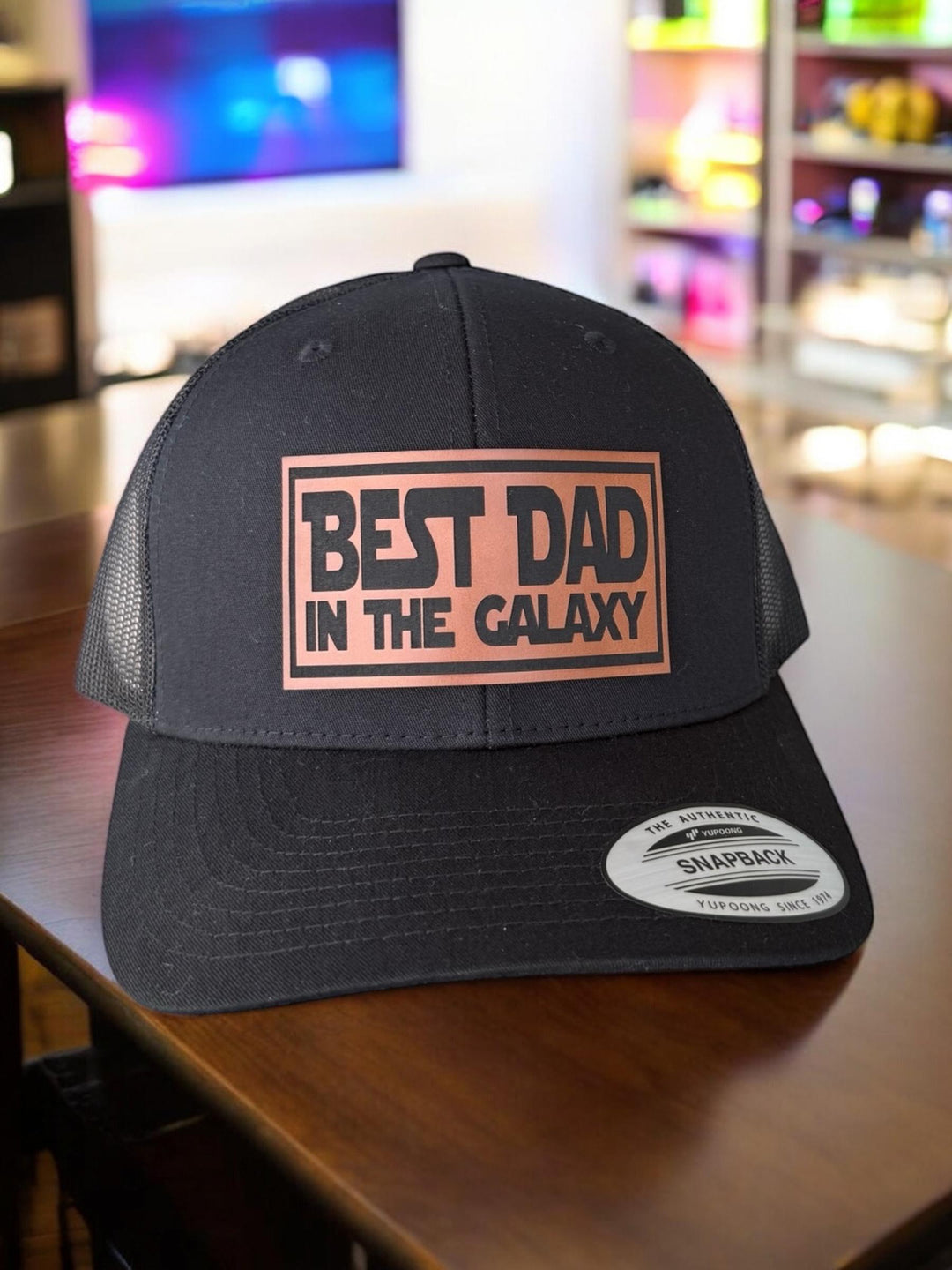 Best Dad in the Galaxy Hat, Father's Day Gift for Dad, Black Trucker Hat, Richardson 112, Yupoong 6606, Space Dad