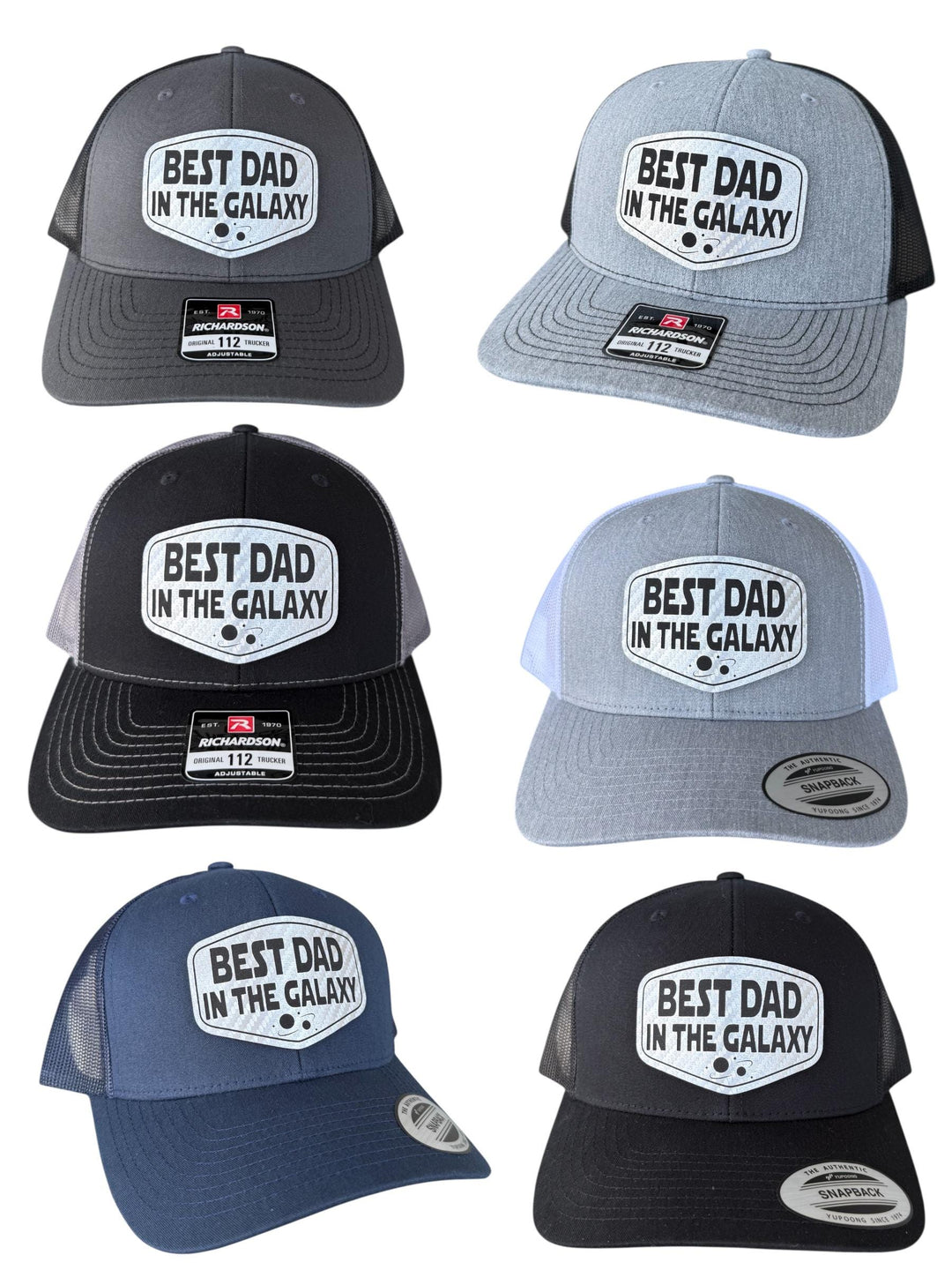Best Dad in the Galaxy Hat, Father's Day Gift for Dad, Black Trucker Hat, Richardson 112, Yupoong 6606, Space Dad