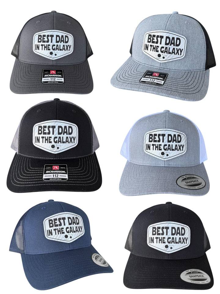 Best Dad in the Galaxy Hat, Father's Day Gift for Dad, Black Trucker Hat, Richardson 112, Yupoong 6606, Space Dad