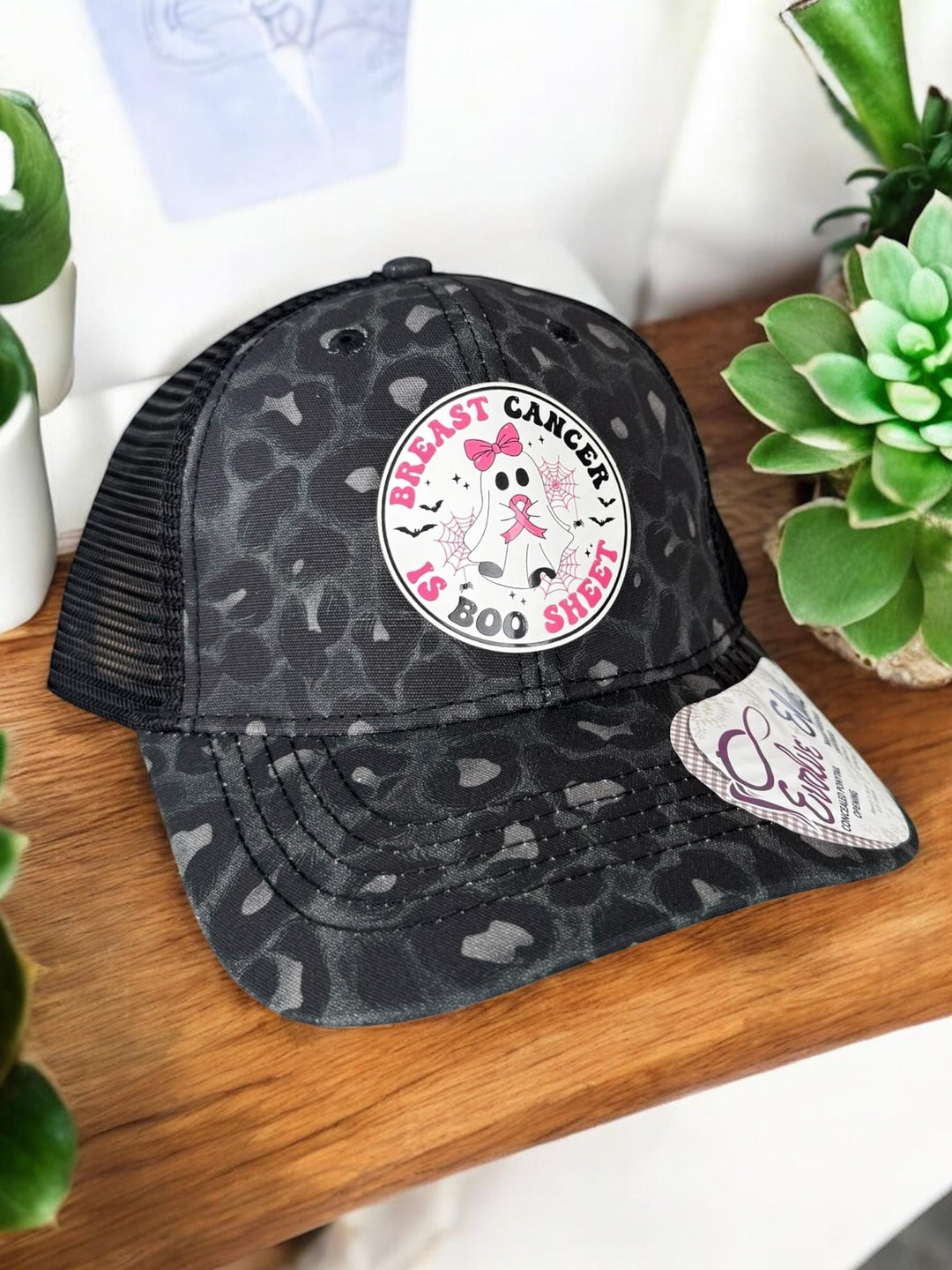 Breast Cancer Is Boo Sheet Ponytail Hat, Ghost Pink Ribbon Trucker Hat, Breast Cancer Support Gift for Women