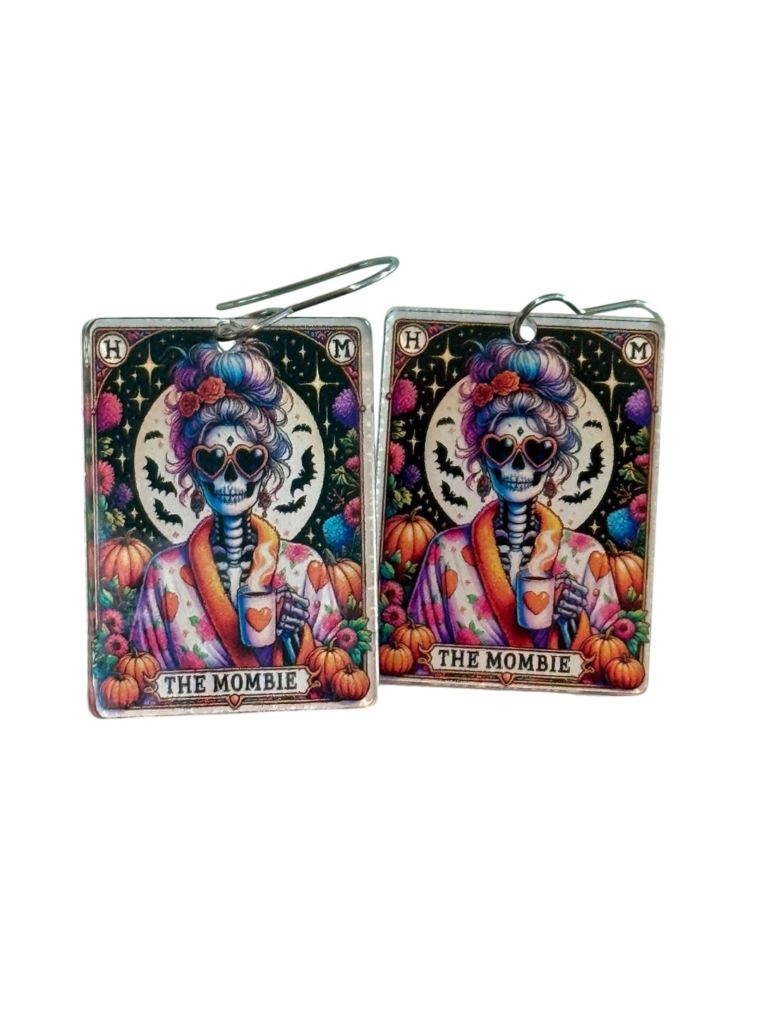Mombie Quirky Halloween Tarot Card Earrings, Lightweight Acrylic Skeleton Earrings, Halloween Pumpkin Coffee Earrings, Spooky Mom Gift