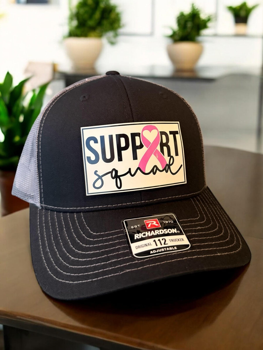 Personalized Support Squad Breast Cancer Hat for Husband, Richardson 112 Trucker, Cancer Awareness Gift for Men