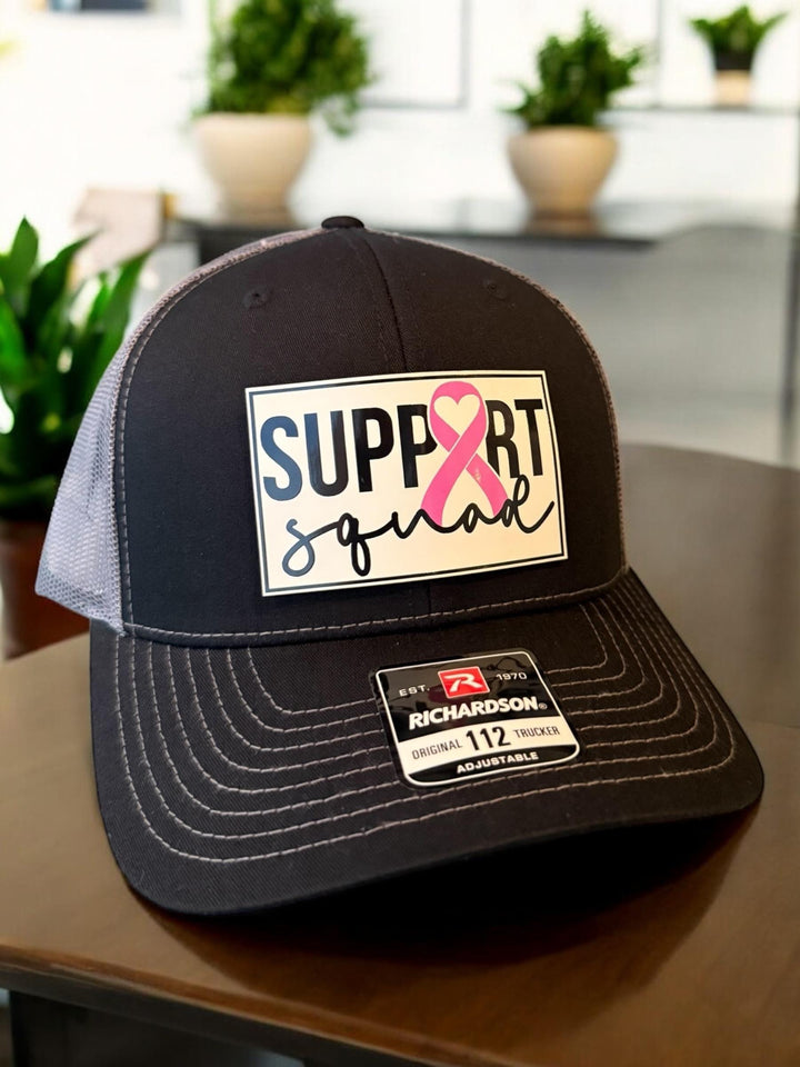 Personalized Support Squad Breast Cancer Hat for Husband, Richardson 112 Trucker, Cancer Awareness Gift for Men