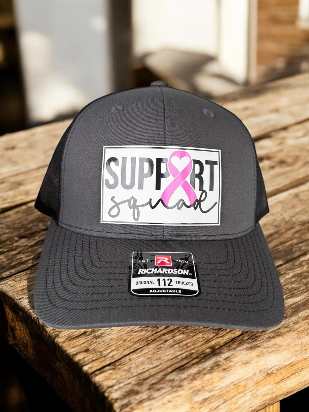 Personalized Support Squad Breast Cancer Hat for Husband, Richardson 112 Trucker, Cancer Awareness Gift for Men
