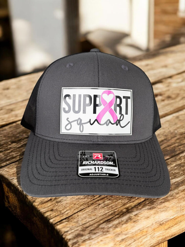 Personalized Support Squad Breast Cancer Hat for Husband, Richardson 112 Trucker, Cancer Awareness Gift for Men