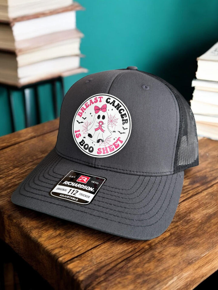 Breast Cancer Is Boo Sheet Ponytail Hat, Ghost Pink Ribbon Trucker Hat, Breast Cancer Support Gift for Women