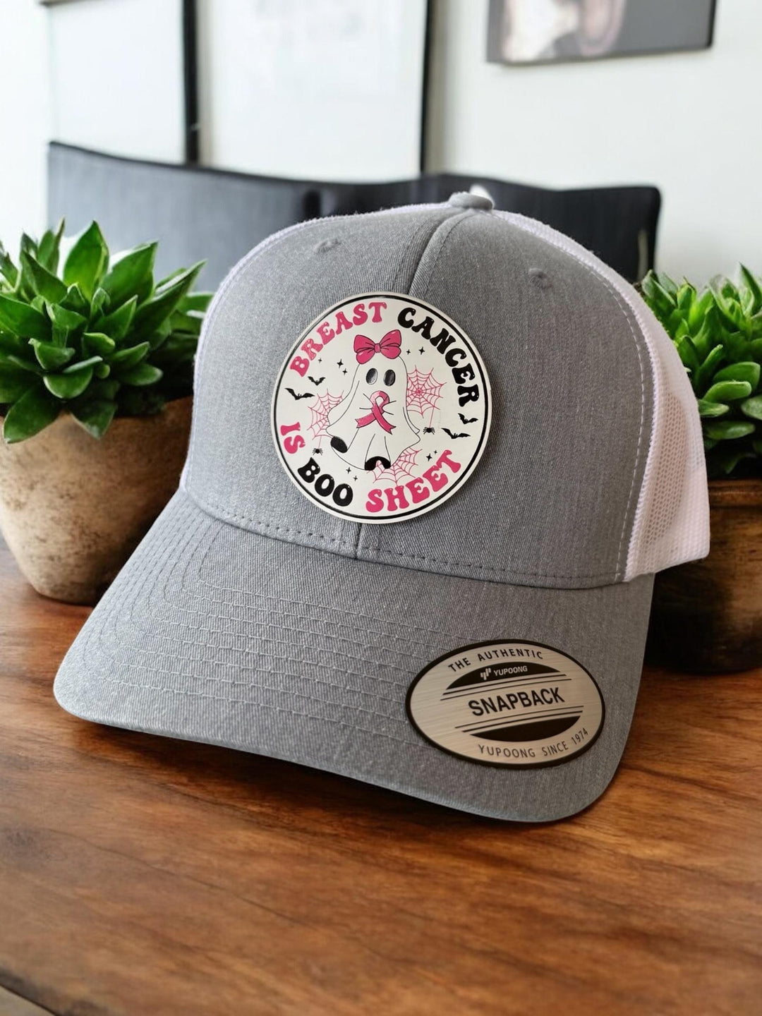 Breast Cancer Is Boo Sheet Ponytail Hat, Ghost Pink Ribbon Trucker Hat, Breast Cancer Support Gift for Women