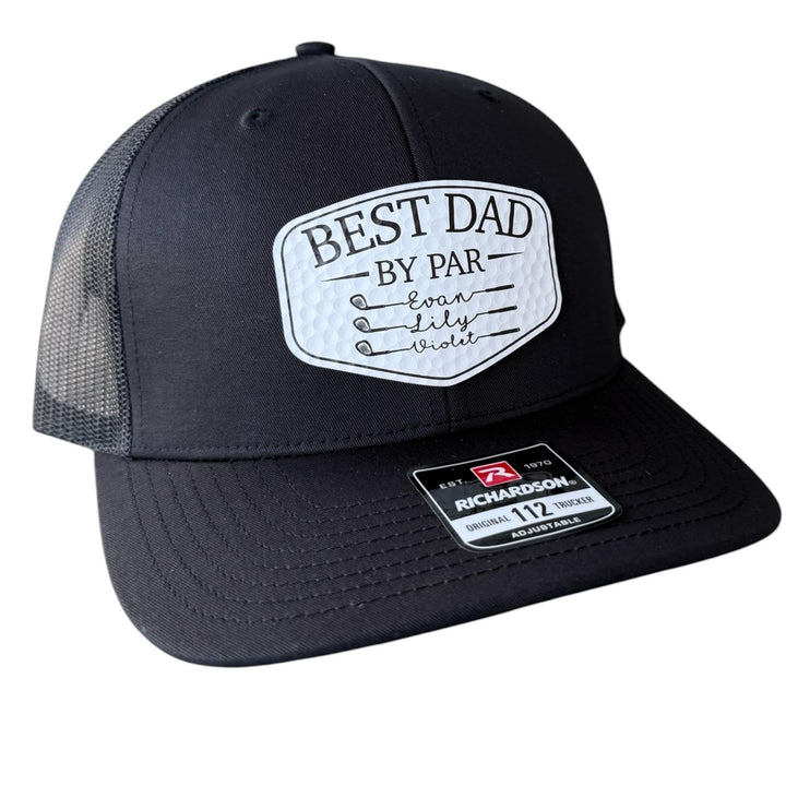 Personalized Best Dad By Par Hat, Custom Papa Grandpa Golf Cap with Kids Names, Father's Day Golf Gift
