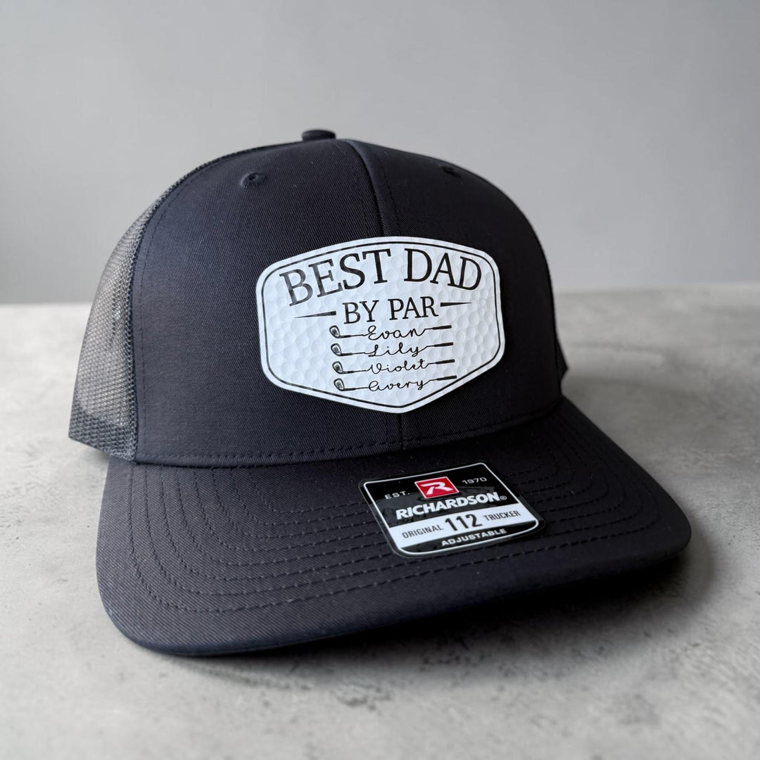Personalized Best Dad By Par Hat, Custom Papa Grandpa Golf Cap with Kids Names, Father's Day Golf Gift