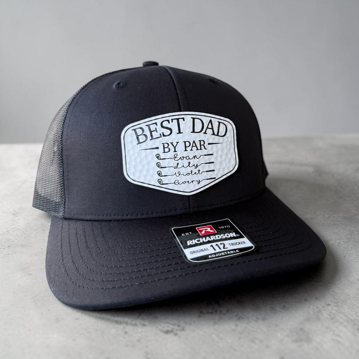 Personalized Best Dad By Par Hat, Custom Papa Grandpa Golf Cap with Kids Names, Father's Day Golf Gift