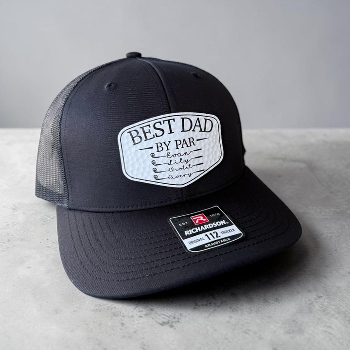 Personalized Best Dad By Par Hat, Custom Papa Grandpa Golf Cap with Kids Names, Father's Day Golf Gift