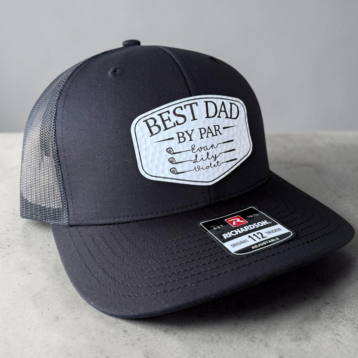 Personalized Best Dad By Par Hat, Custom Papa Grandpa Golf Cap with Kids Names, Father's Day Golf Gift