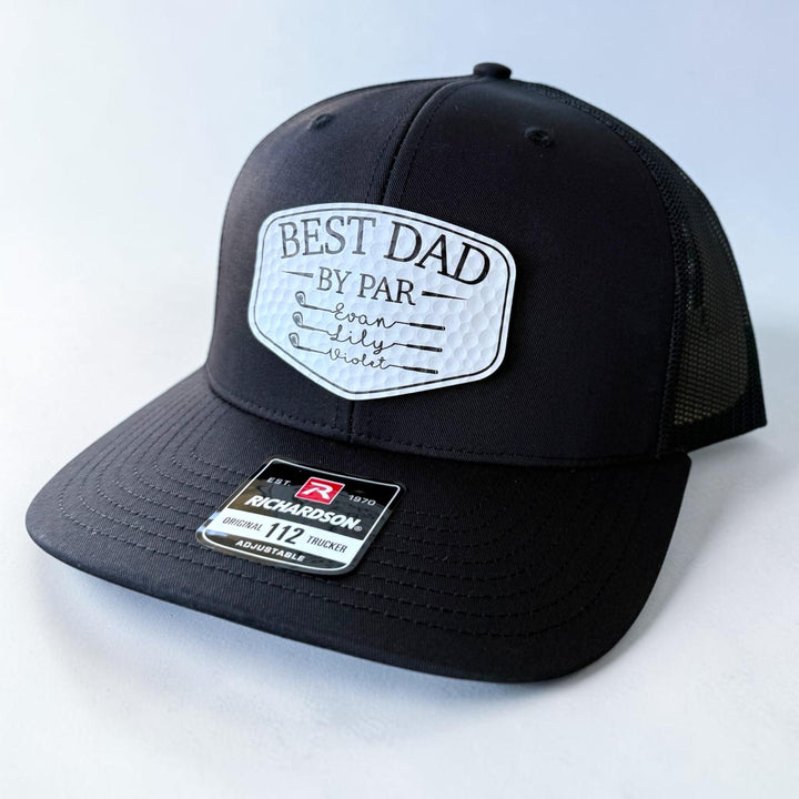 Personalized Best Dad By Par Hat, Custom Papa Grandpa Golf Cap with Kids Names, Father's Day Golf Gift