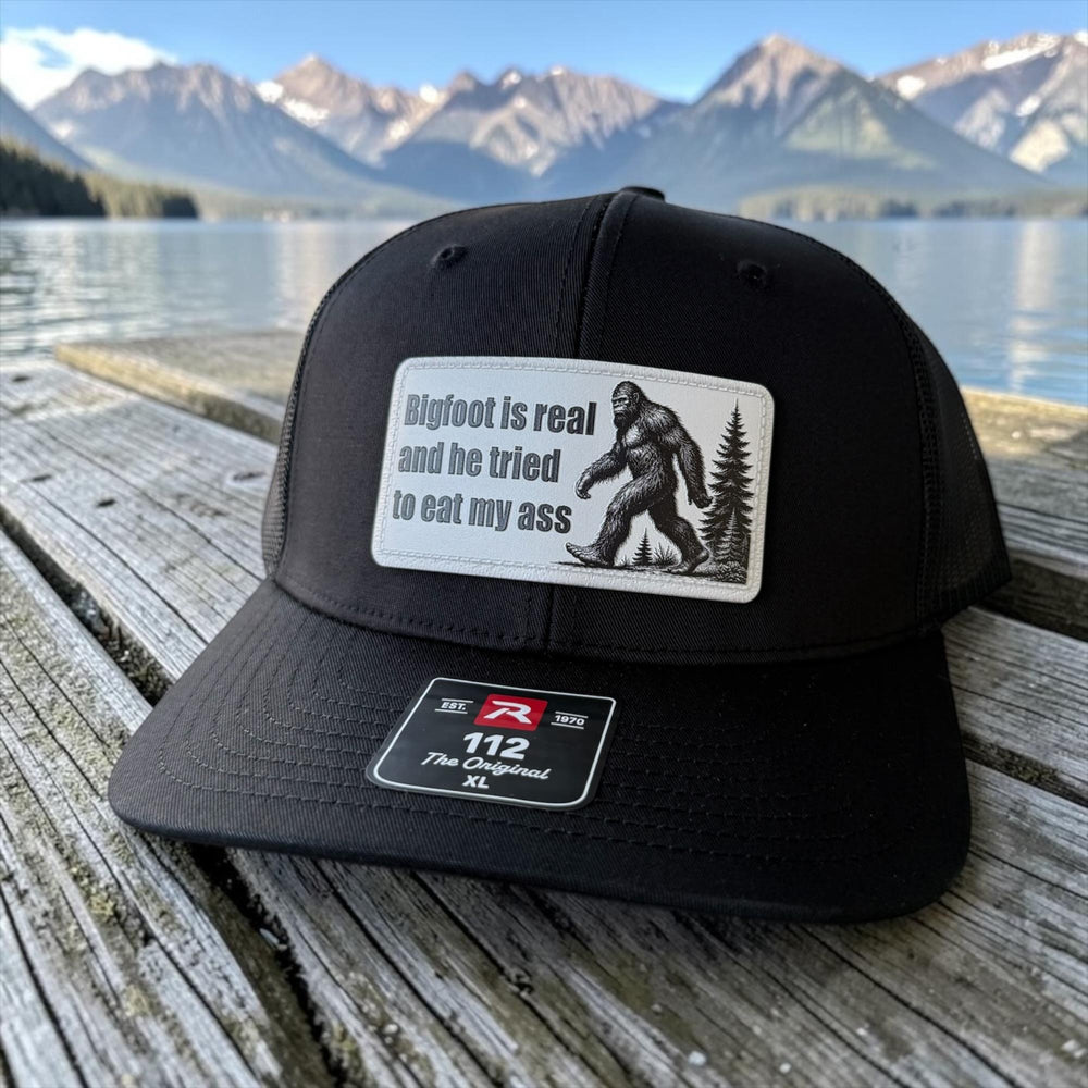 Bigfoot Is Real Hat, Funny Sasquatch Trucker Hat, Richardson 112 Snapback, Hiking Camping Gift