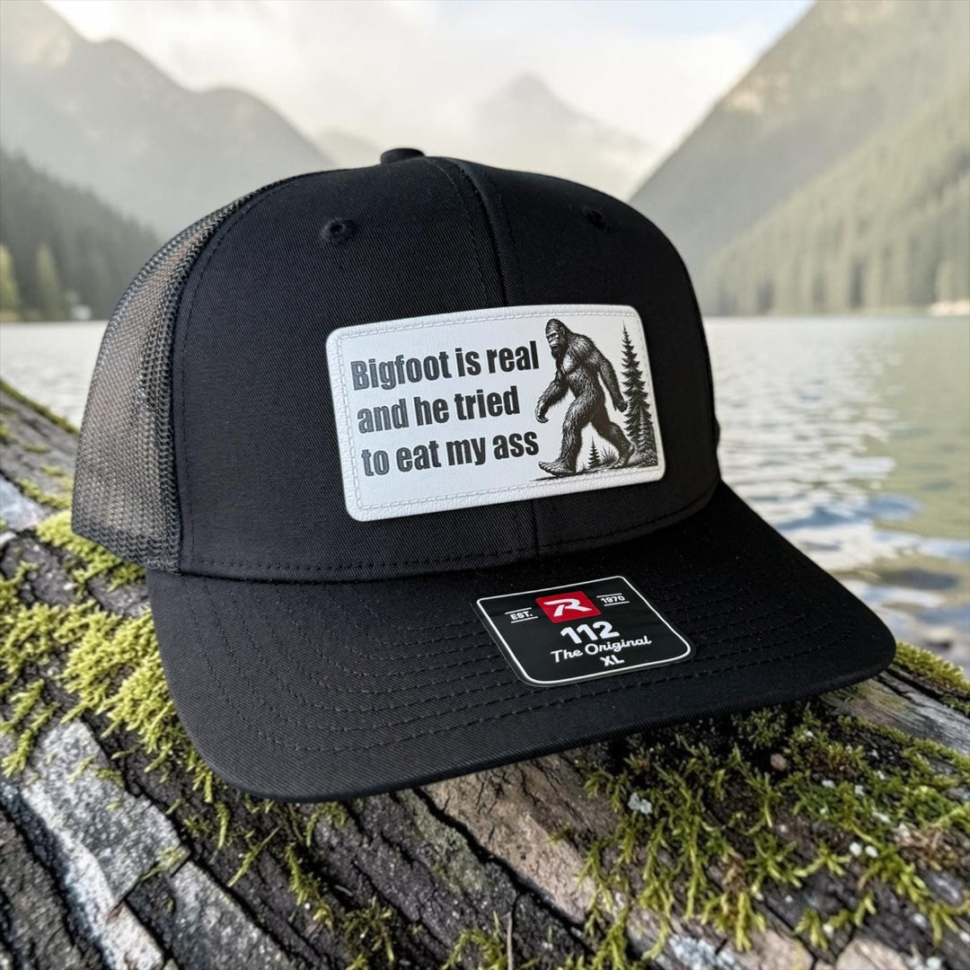 Bigfoot Is Real Hat, Funny Sasquatch Trucker Hat, Richardson 112 Snapback, Hiking Camping Gift