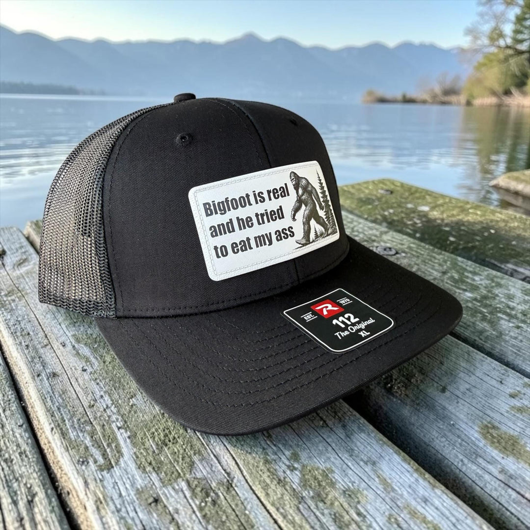 Bigfoot Is Real Hat, Funny Sasquatch Trucker Hat, Richardson 112 Snapback, Hiking Camping Gift