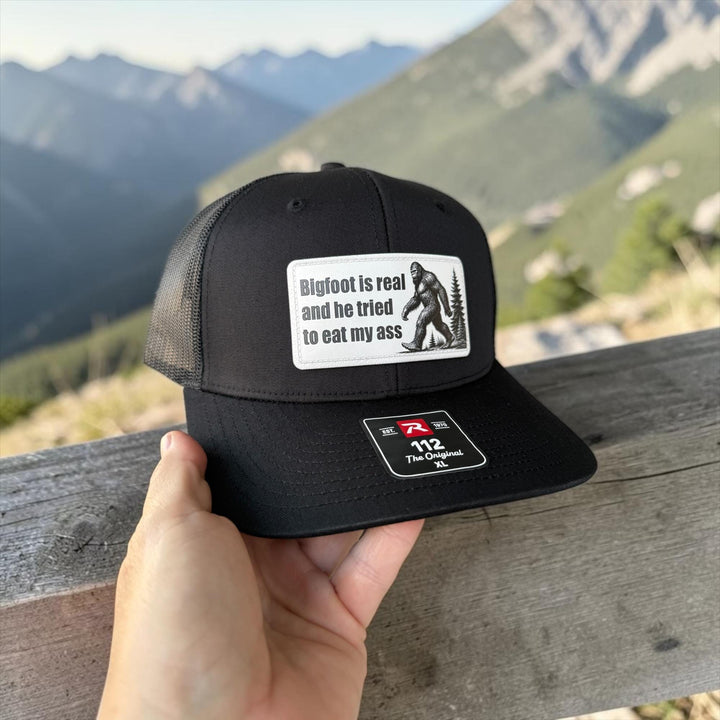 Bigfoot Is Real Hat, Funny Sasquatch Trucker Hat, Richardson 112 Snapback, Hiking Camping Gift