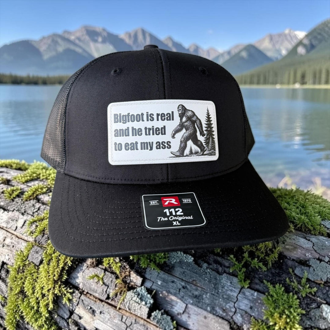 Bigfoot Is Real Hat, Funny Sasquatch Trucker Hat, Richardson 112 Snapback, Hiking Camping Gift