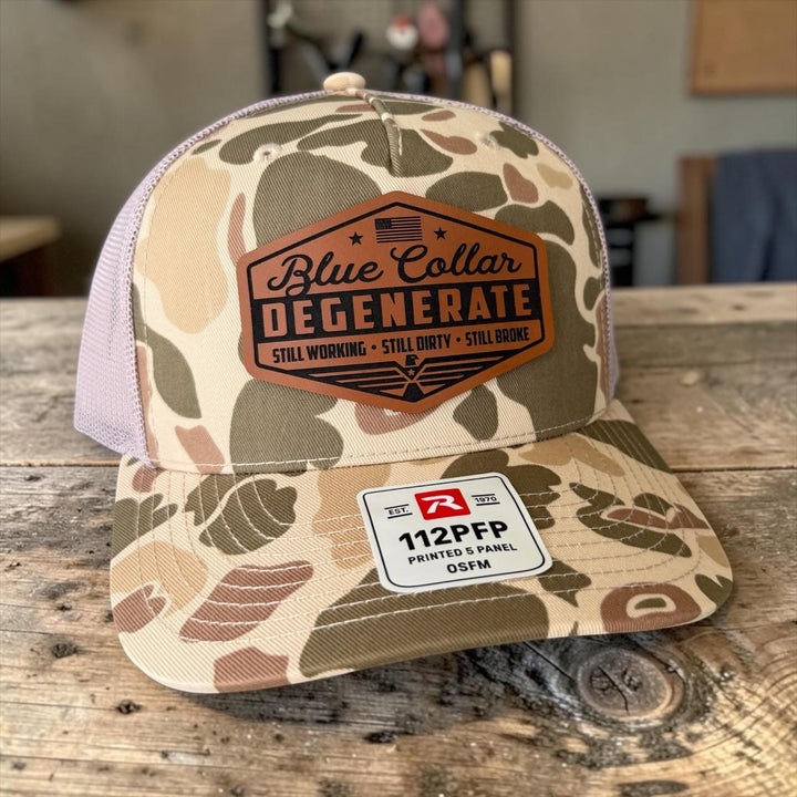Blue Collar Degenerate Trucker Hat, Funny Snapback Cap, Still Working Still Dirty Still Broke