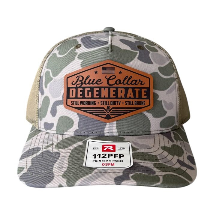 Blue Collar Degenerate Trucker Hat, Funny Snapback Cap, Still Working Still Dirty Still Broke